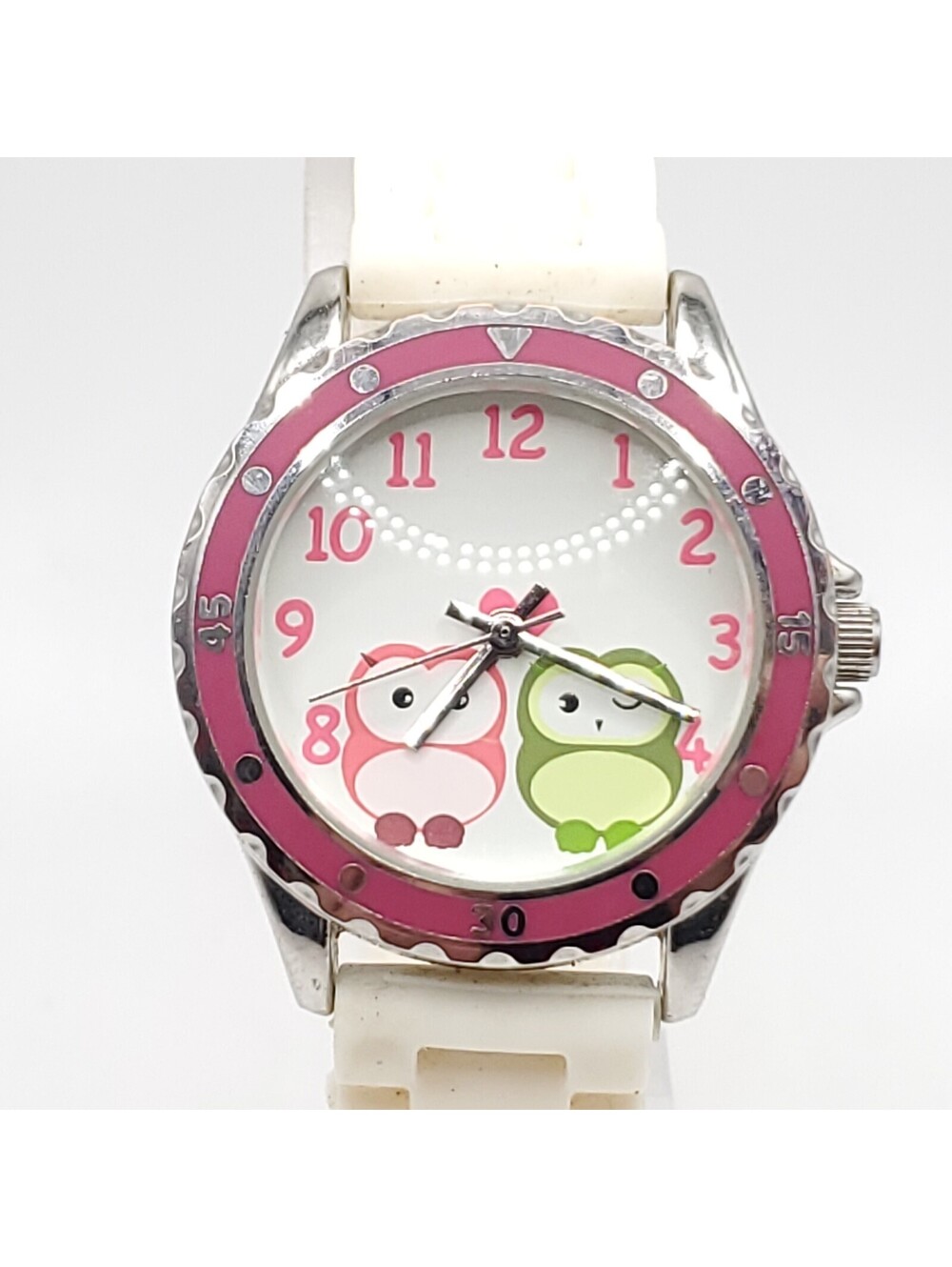 Accutime Two Owl Quartz Womens Watch 33mm Pink Bezel New Battery